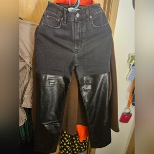 Abercrombie Mixed Fabric Ultra High Rise 90s Straight Black Jeans